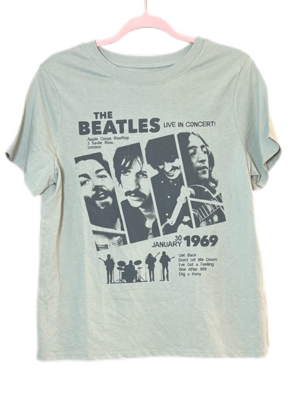 The Beatles Rooftop Concert 1969 Graphic Tee Desert Sage NWT Size S - Picture 2 of 7